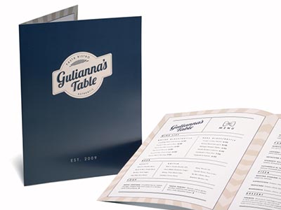 Printed Italian restaurant menu open and closed